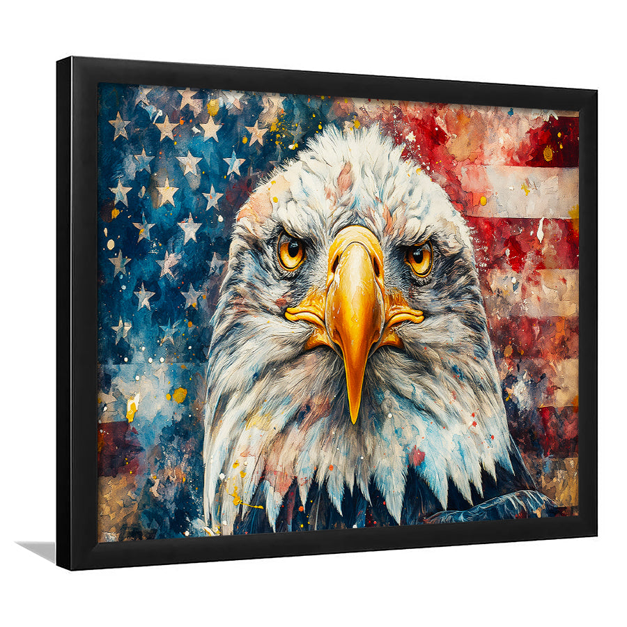 Bald Eagle  and American Flag Painting, Painting Art, Framed Art Print Wall Art Home Decor