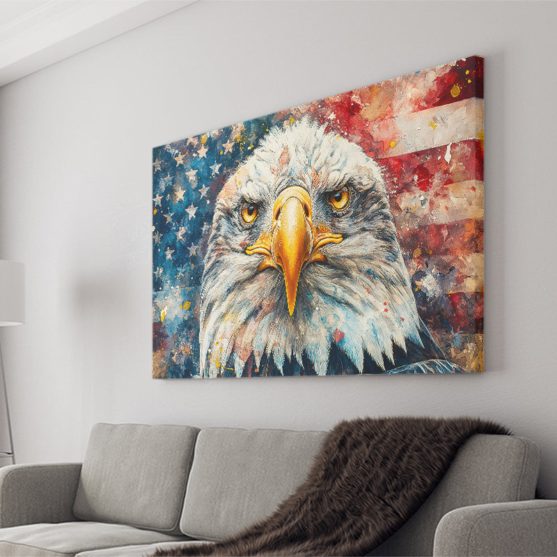 Bald Eagle  and American Flag Painting, Art Print, Canvas Print Wall Art Home Decor