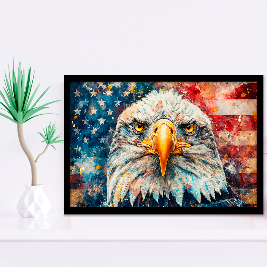 Bald Eagle  and American Flag Painting, Painting Art, Framed Art Print Wall Art Home Decor