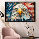 Bald Eagle  and American Flag Painting, Floating Frame, Framed Canvas Print Wall Art Home Decor