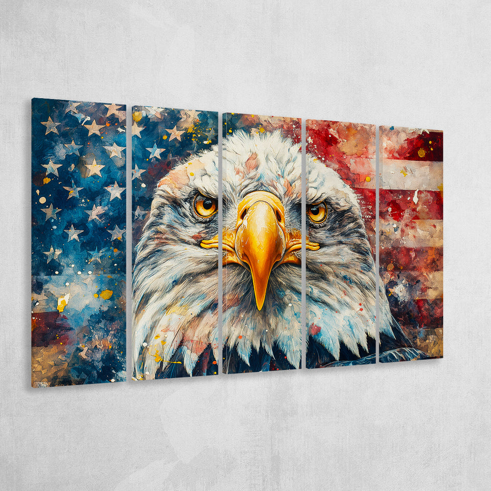 Bald Eagle  and American Flag Painting, Extra Large Canvas, Canvas Print Wall Art Decor