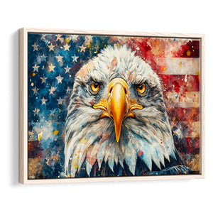 Bald Eagle  and American Flag Painting, Floating Frame, Framed Canvas Print Wall Art Home Decor