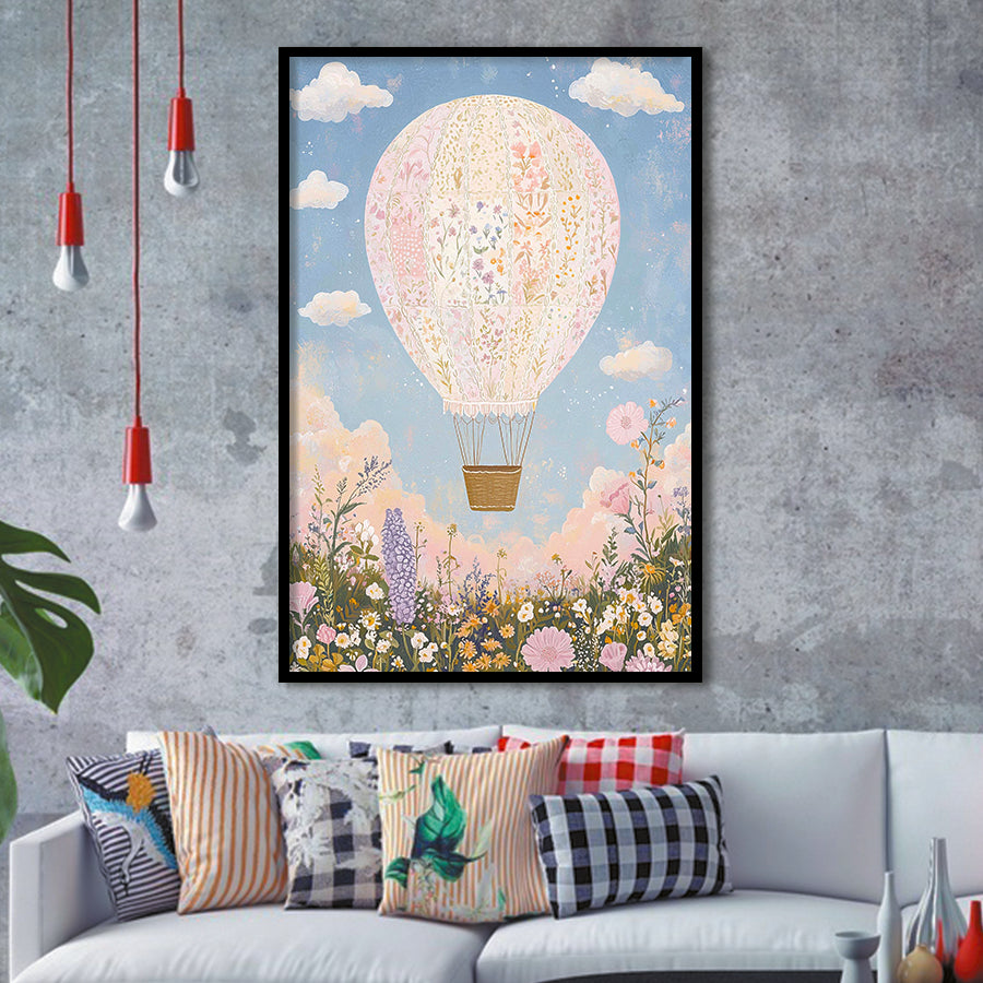 Balloon Dreams Art Print, Whimsical Hot Air Balloon Wall Art, Nursery Room Decor, Framed Art Print, Fine Art Wall Decor