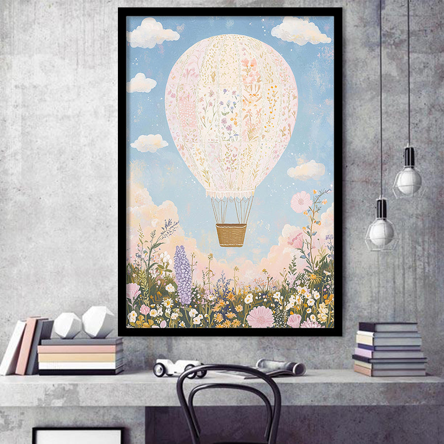 Balloon Dreams Art Print, Whimsical Hot Air Balloon Wall Art, Nursery Room Decor, Framed Art Print, Fine Art Wall Decor