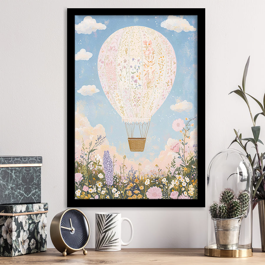 Balloon Dreams Art Print, Whimsical Hot Air Balloon Wall Art, Nursery Room Decor, Framed Art Print, Fine Art Wall Decor