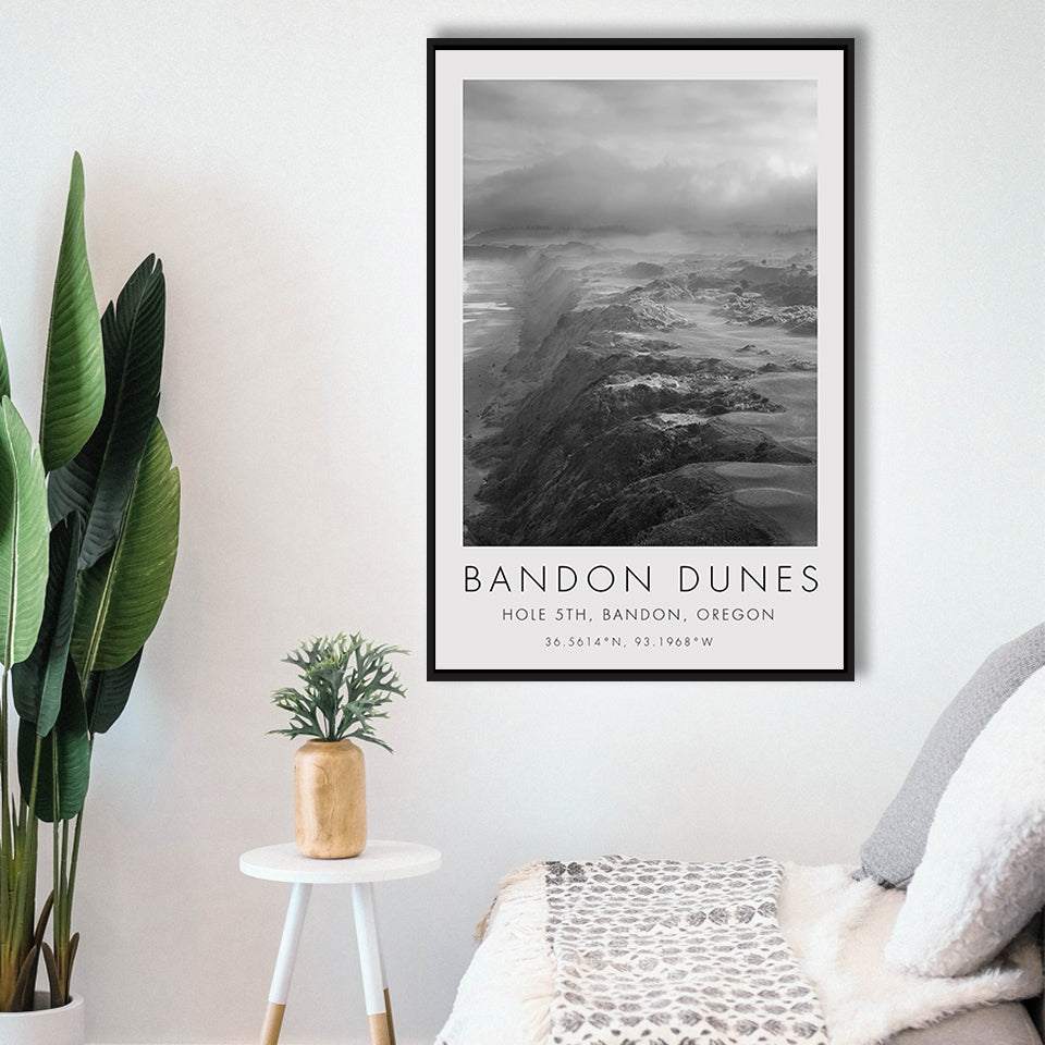 Bandon Dunes Hole 05 V2, Bandon, Oregon, Golf Art Print, Floating Frame, Framed Canvas Print Wall Art