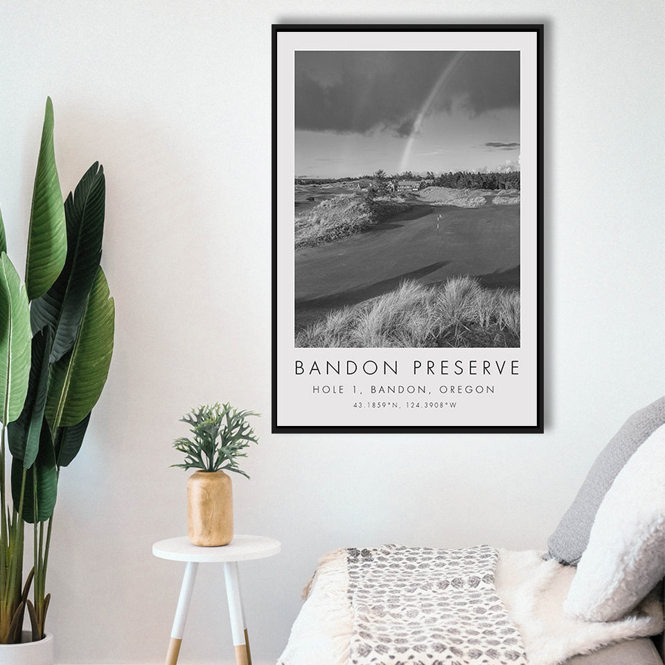 Bandon Preserve Golf Course, Hole 1 - Rainbow, Golf Art Print, Floating Frame, Framed Canvas Print Wall Art