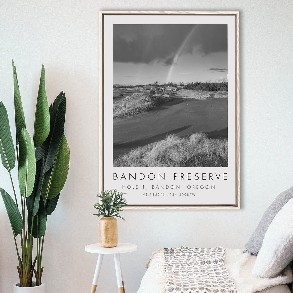 Bandon Preserve Golf Course, Hole 1 - Rainbow, Golf Art Print, Floating Frame, Framed Canvas Print Wall Art