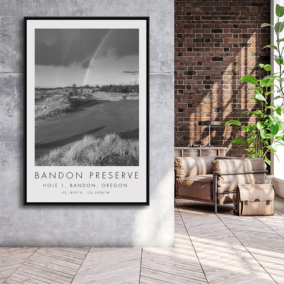 Bandon Preserve Golf Course, Hole 1 - Rainbow, Golf Art Print, Floating Frame, Framed Canvas Print Wall Art