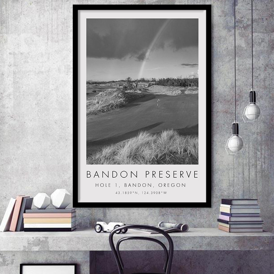 Bandon Preserve Golf Course, Hole 1 - Rainbow, Golf Art, Gift for him, Framed Art Print Wall Decor