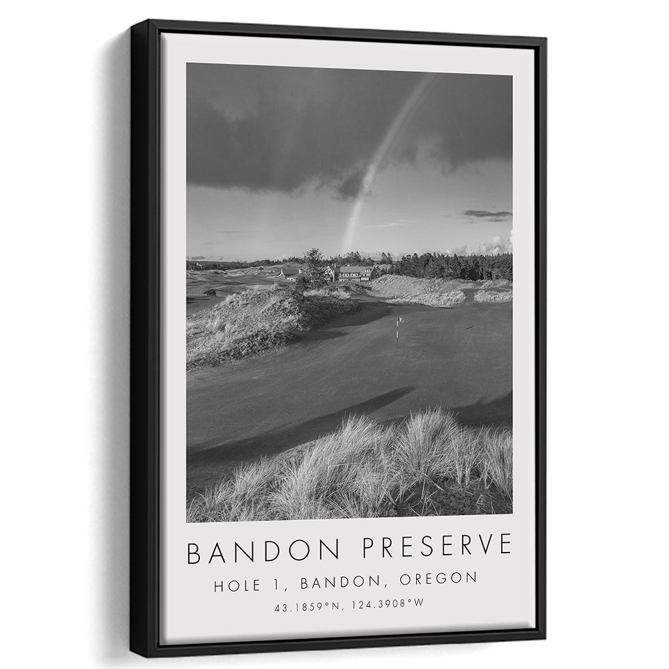Bandon Preserve Golf Course, Hole 1 - Rainbow, Golf Art Print, Floating Frame, Framed Canvas Print Wall Art
