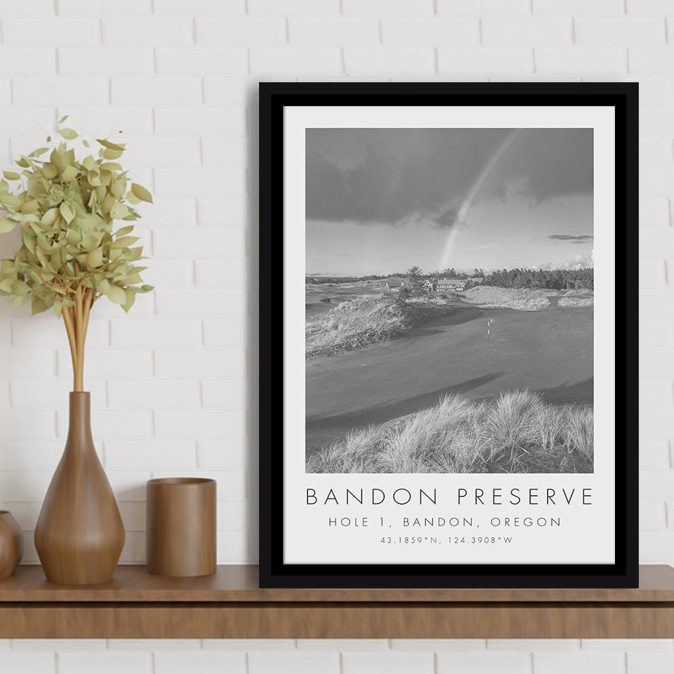 Bandon Preserve Golf Course, Hole 1 - Rainbow, Golf Art Print, Floating Frame, Framed Canvas Print Wall Art