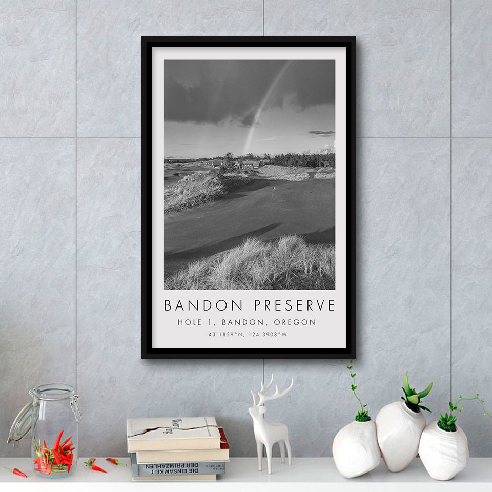 Bandon Preserve Golf Course, Hole 1 - Rainbow, Golf Art Print, Floating Frame, Framed Canvas Print Wall Art