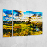 Bandon Preserve Golf Course In Sunset - Hole 11, Golf Art Print, Extra Large 5 Panel, Canvas Prints Wall Art