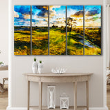 Bandon Preserve Golf Course In Sunset - Hole 11, Golf Art Print, Extra Large 5 Panel, Canvas Prints Wall Art