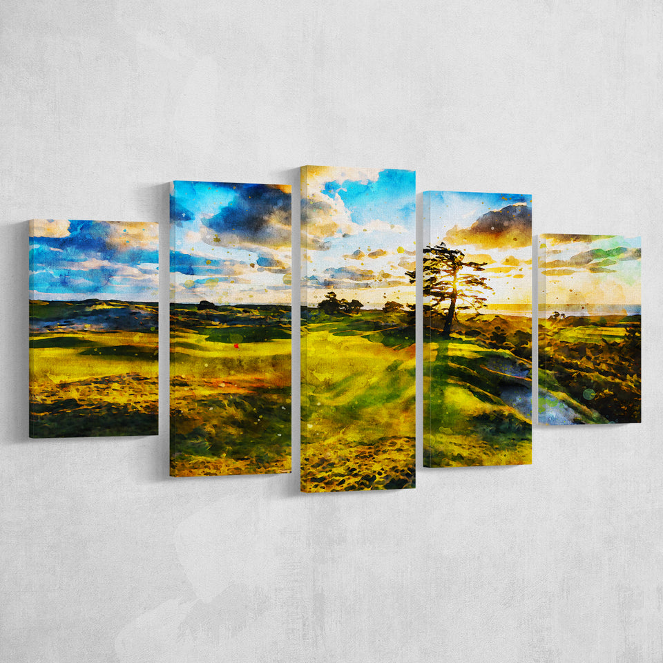 Bandon Preserve Golf Course In Sunset - Hole 11, Golf Art Print, Mixed 5 Panel, Canvas Prints Wall Art