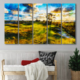 Bandon Preserve Golf Course In Sunset - Hole 11, Golf Art Print, Extra Large 5 Panel, Canvas Prints Wall Art