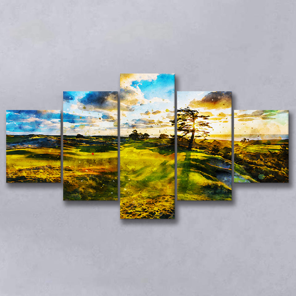 Bandon Preserve Golf Course In Sunset - Hole 11, Golf Art Print, Mixed 5 Panel, Canvas Prints Wall Art