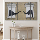 Banksy Style Elephant Canvas Art,Pop Art Elephant Looking Out Window, Extra Large Multi 5 Panel Canvas Print Wall Art Decor