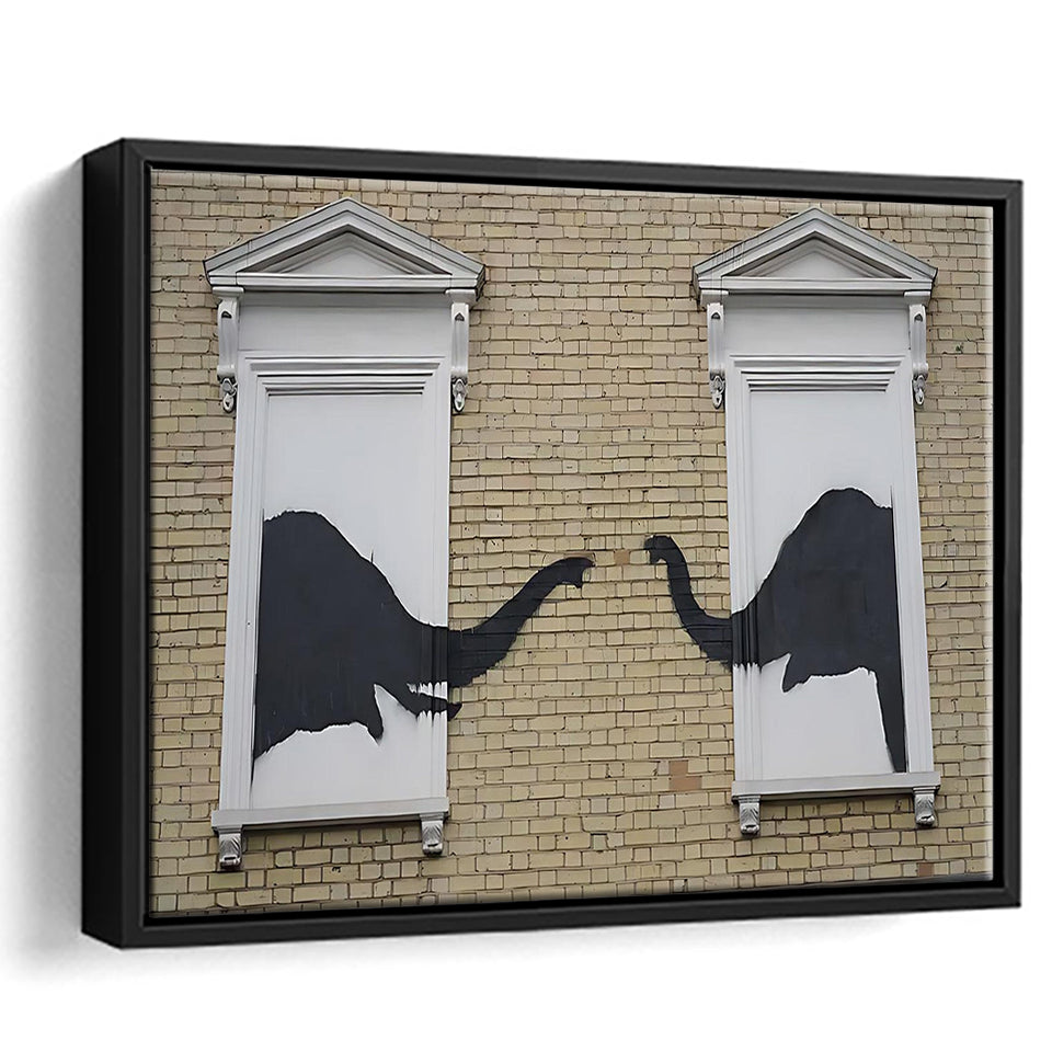 Banksy Style Elephant Canvas Art,Pop Art Elephant Looking Out Window, Framed Canvas Print Wall Art Decor,Floating Frame