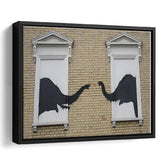 Banksy Style Elephant Canvas Art,Pop Art Elephant Looking Out Window, Framed Canvas Print Wall Art Decor,Floating Frame