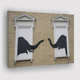 Banksy Style Elephant Canvas Art,Pop Art Elephant Looking Out Window, Canvas Print Wall Art Decor, Landscape Art Print