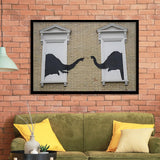 Banksy Style Elephant,Pop Art Elephant Looking Out Window, Framed Art Print Wall Decor, Framed Picture
