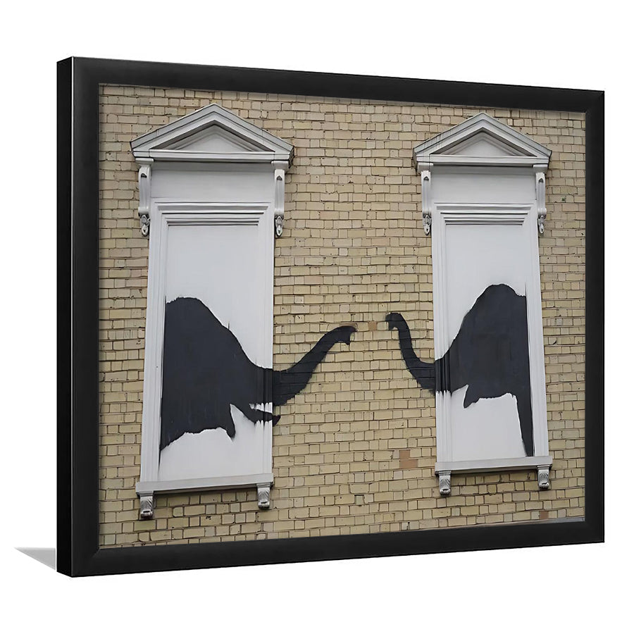 Banksy Style Elephant,Pop Art Elephant Looking Out Window, Framed Art Print Wall Decor, Framed Picture