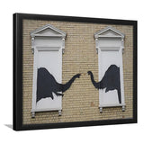 Banksy Style Elephant,Pop Art Elephant Looking Out Window, Framed Art Print Wall Decor, Framed Picture