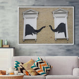 Banksy Style Elephant Canvas Art,Pop Art Elephant Looking Out Window, Framed Canvas Print Wall Art Decor,Floating Frame