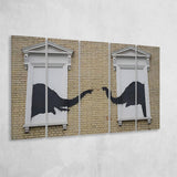 Banksy Style Elephant Canvas Art,Pop Art Elephant Looking Out Window, Extra Large Multi 5 Panel Canvas Print Wall Art Decor