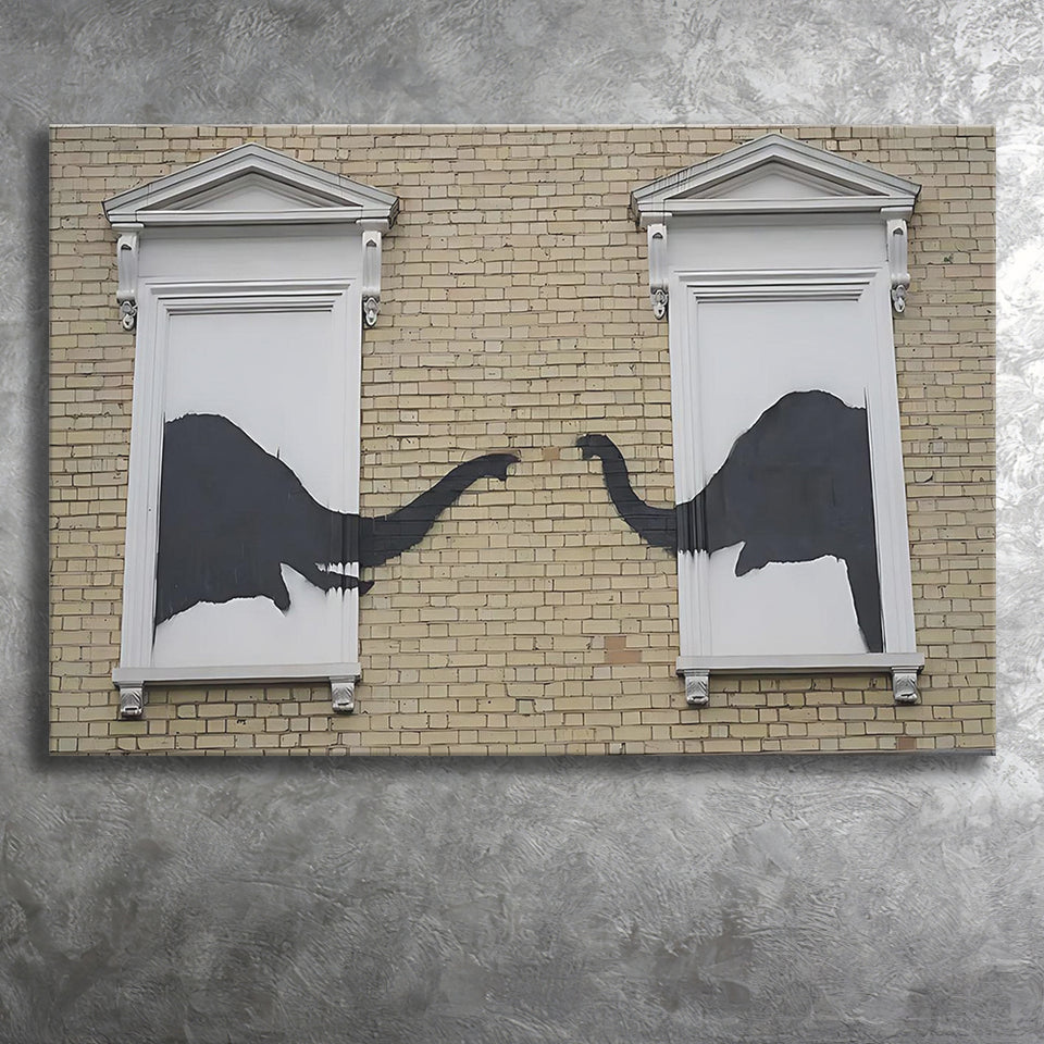 Banksy Style Elephant Canvas Art,Pop Art Elephant Looking Out Window, Canvas Print Wall Art Decor, Landscape Art Print