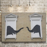 Banksy Style Elephant Canvas Art,Pop Art Elephant Looking Out Window, Canvas Print Wall Art Decor, Landscape Art Print