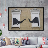 Banksy Style Elephant,Pop Art Elephant Looking Out Window, Framed Art Print Wall Decor, Framed Picture