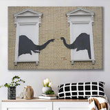 Banksy Style Elephant Canvas Art,Pop Art Elephant Looking Out Window, Canvas Print Wall Art Decor, Landscape Art Print