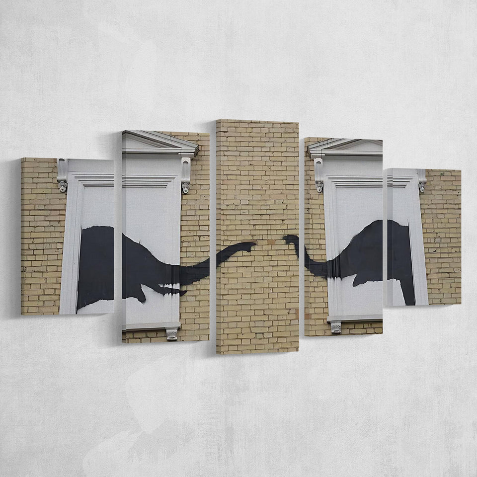 Banksy Style Elephant Canvas Art,Pop Art Elephant Looking Out Window, Multi Panel Canvas Print Wall Art Decor, 5 Mixed Panel
