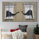 Banksy Style Elephant Canvas Art,Pop Art Elephant Looking Out Window, Extra Large Multi 5 Panel Canvas Print Wall Art Decor