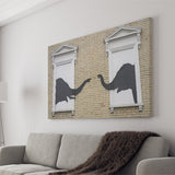 Banksy Style Elephant Canvas Art,Pop Art Elephant Looking Out Window, Canvas Print Wall Art Decor, Landscape Art Print