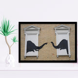 Banksy Style Elephant,Pop Art Elephant Looking Out Window, Framed Art Print Wall Decor, Framed Picture