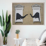 Banksy Style Elephant Canvas Art,Pop Art Elephant Looking Out Window, Framed Canvas Print Wall Art Decor,Floating Frame