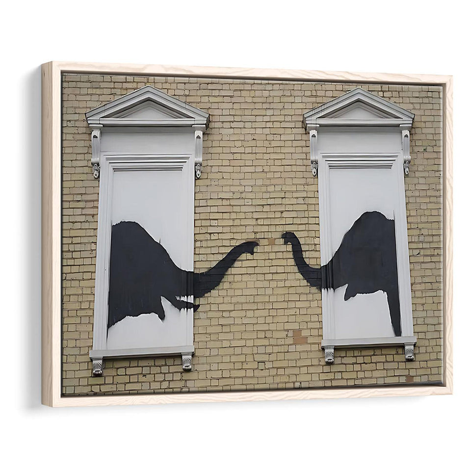 Banksy Style Elephant Canvas Art,Pop Art Elephant Looking Out Window, Framed Canvas Print Wall Art Decor,Floating Frame