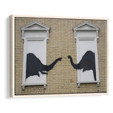 Banksy Style Elephant Canvas Art,Pop Art Elephant Looking Out Window, Framed Canvas Print Wall Art Decor,Floating Frame