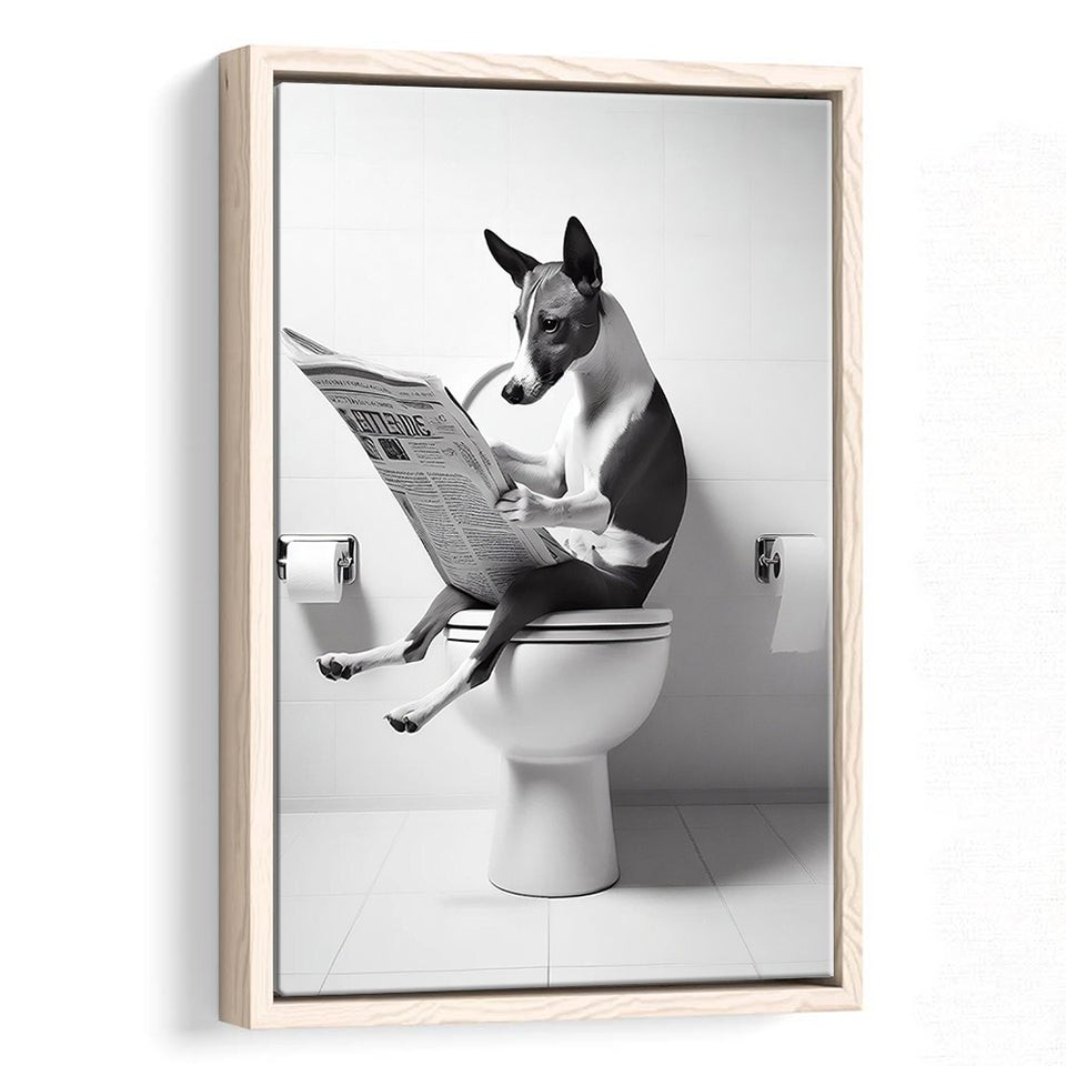 Basenji Framed Canvas Prints Wall Art, Funny Bathroom Decor, Basenji In Toilet