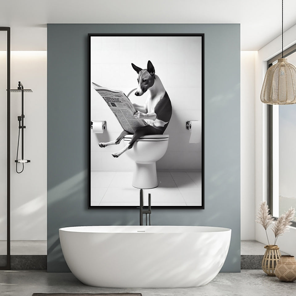 Basenji Framed Canvas Prints Wall Art, Funny Bathroom Decor, Basenji In Toilet