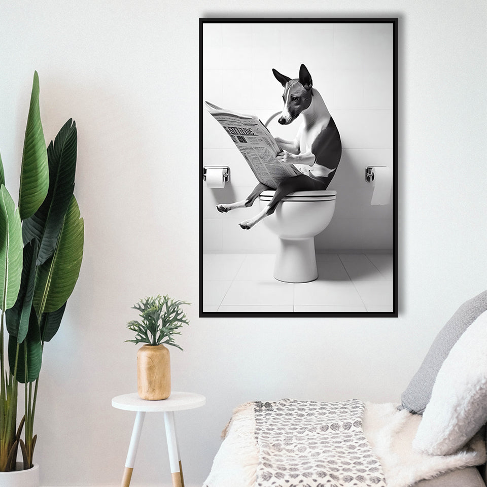 Basenji Framed Canvas Prints Wall Art, Funny Bathroom Decor, Basenji In Toilet