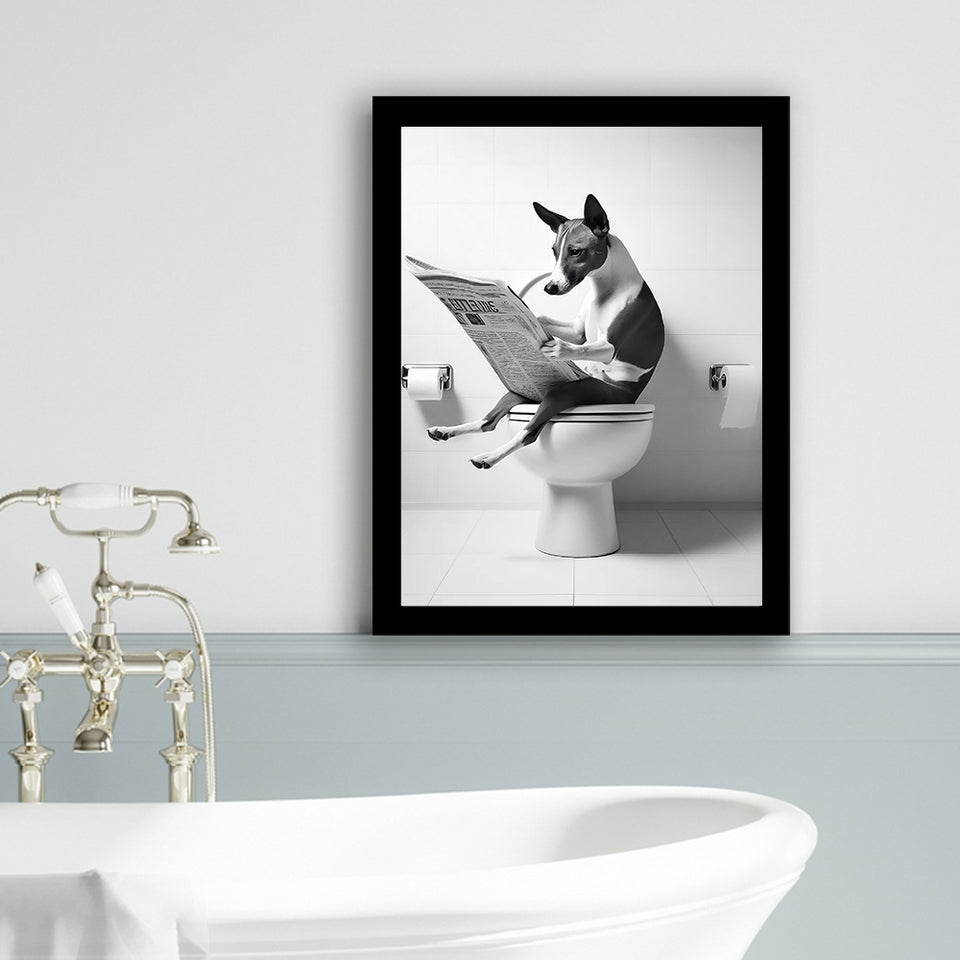 Basenji Framed Art Print Wall Decor, Funny Bathroom Decor, Basenji In Toilet