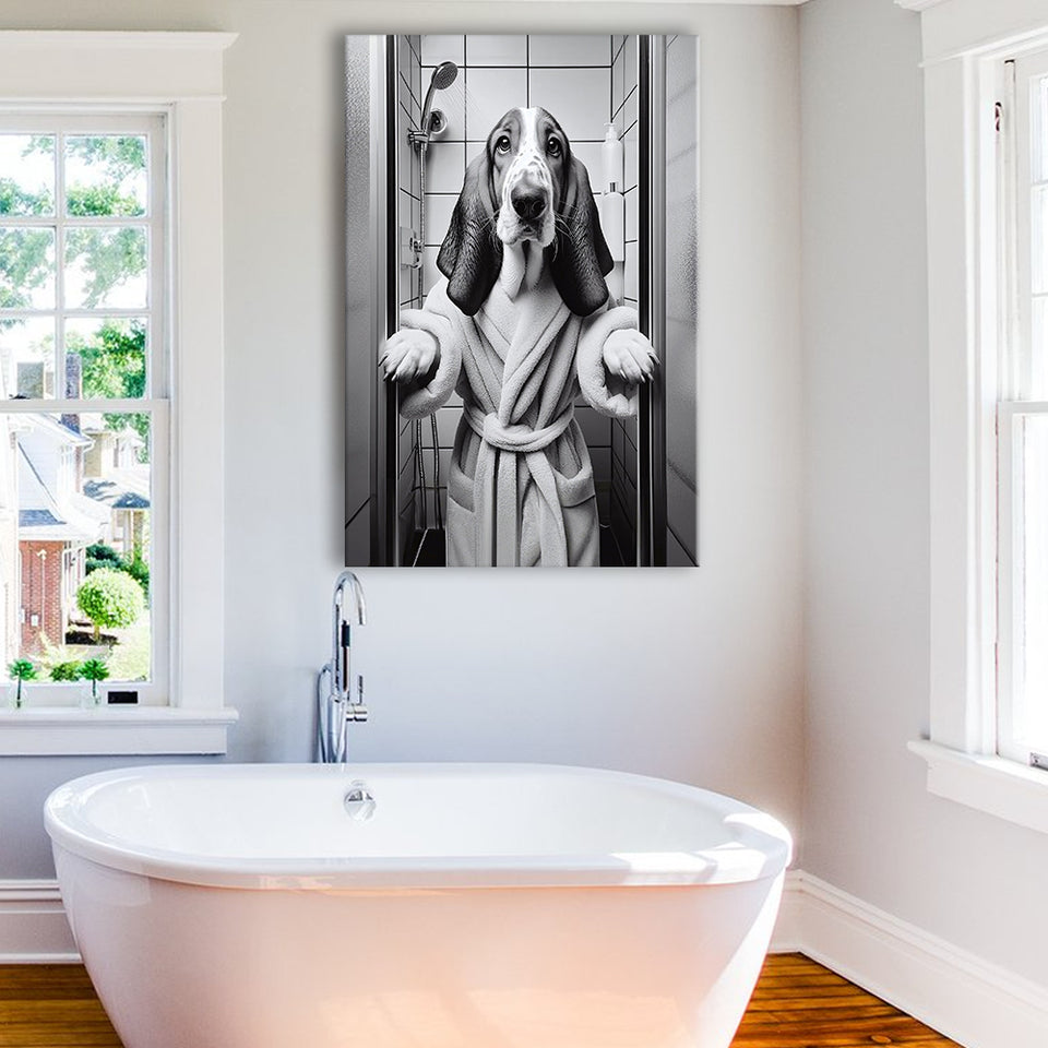 Basset Hound Canvas Prints Wall Art, Bathroom Art Print, Basset Hound Photo