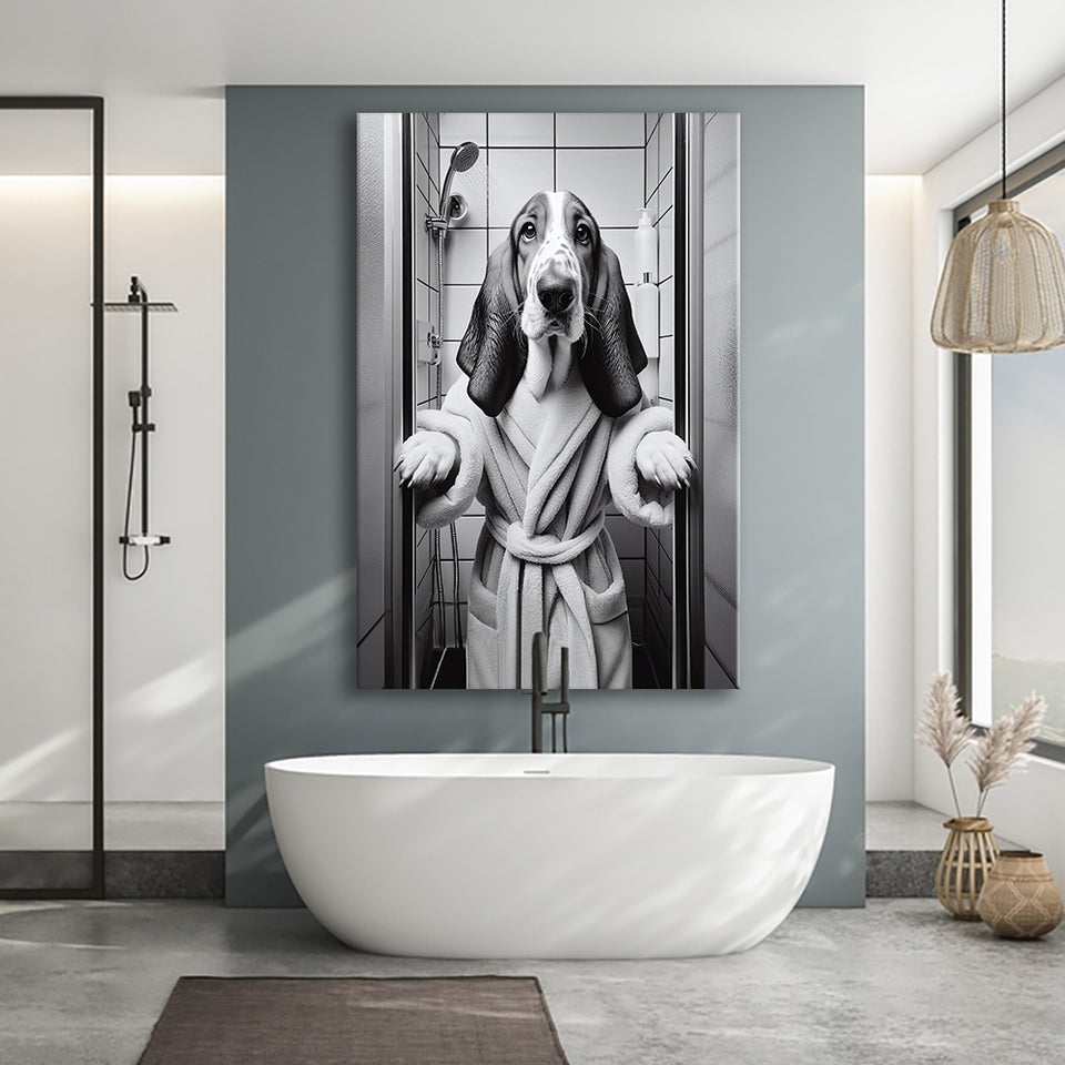 Basset Hound Canvas Prints Wall Art, Bathroom Art Print, Basset Hound Photo