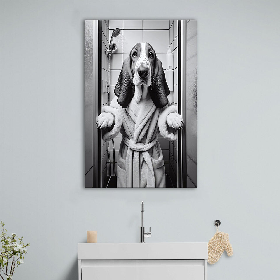 Basset Hound Canvas Prints Wall Art, Bathroom Art Print, Basset Hound Photo