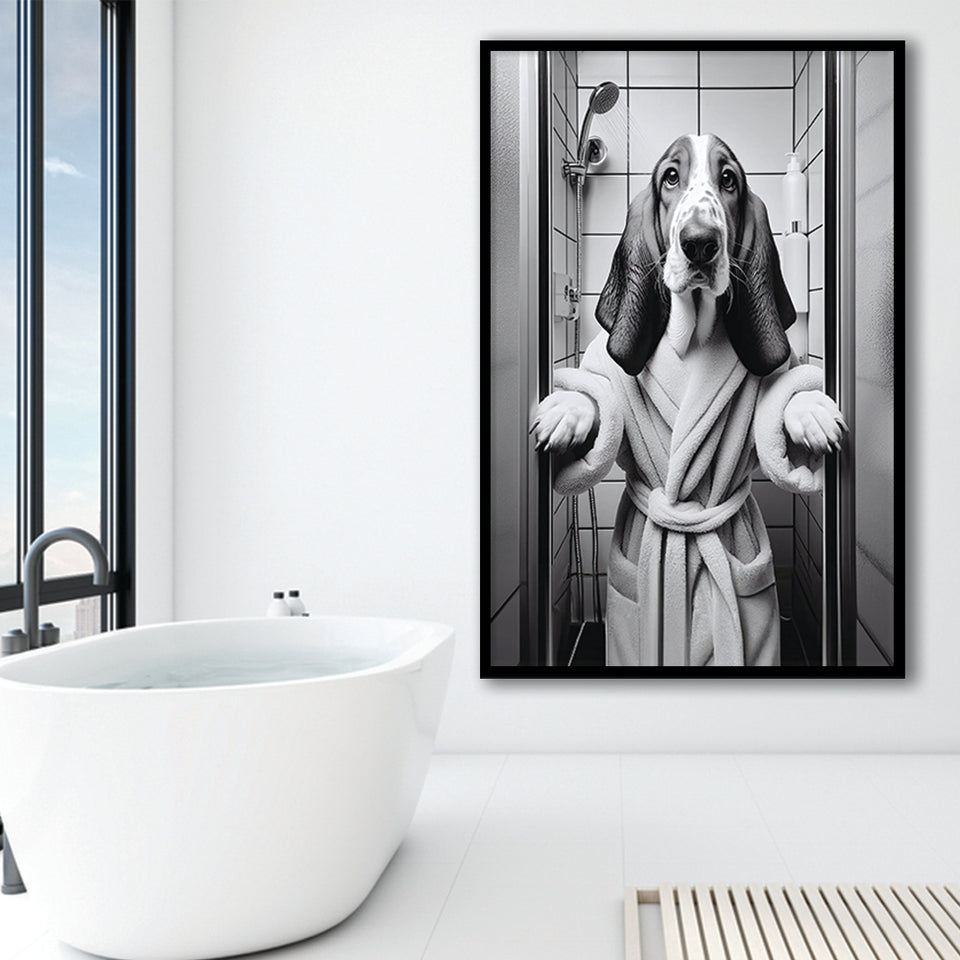 Basset Hound Framed Art Print Wall Decor, Bathroom Framed Art Print, Basset Hound Photo